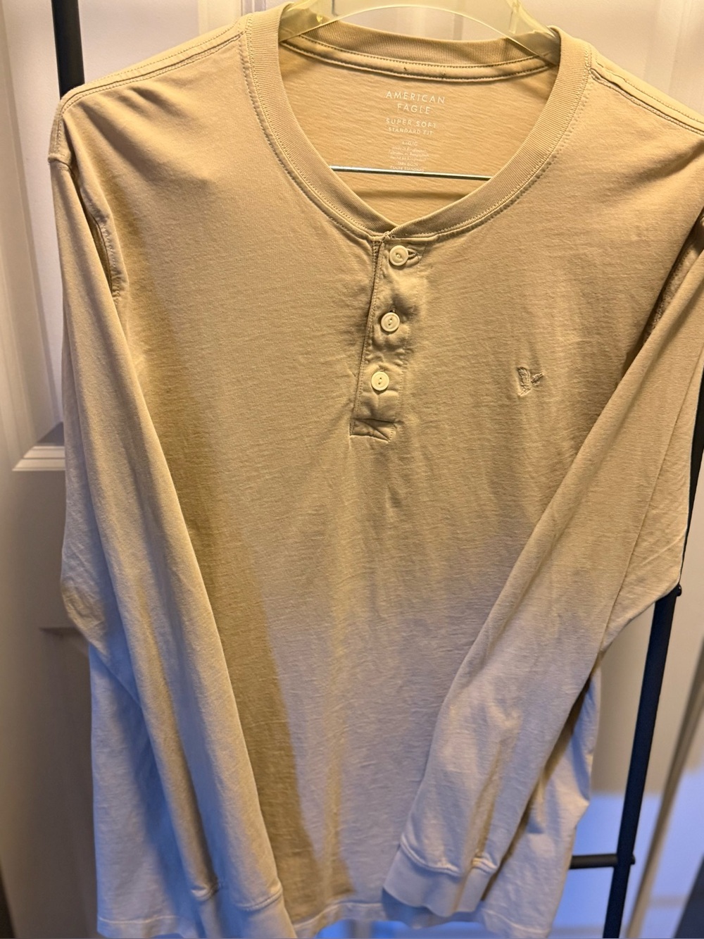 American Eagle Outfitters Men’s Long-Sleeve Henley Shirt - Beige